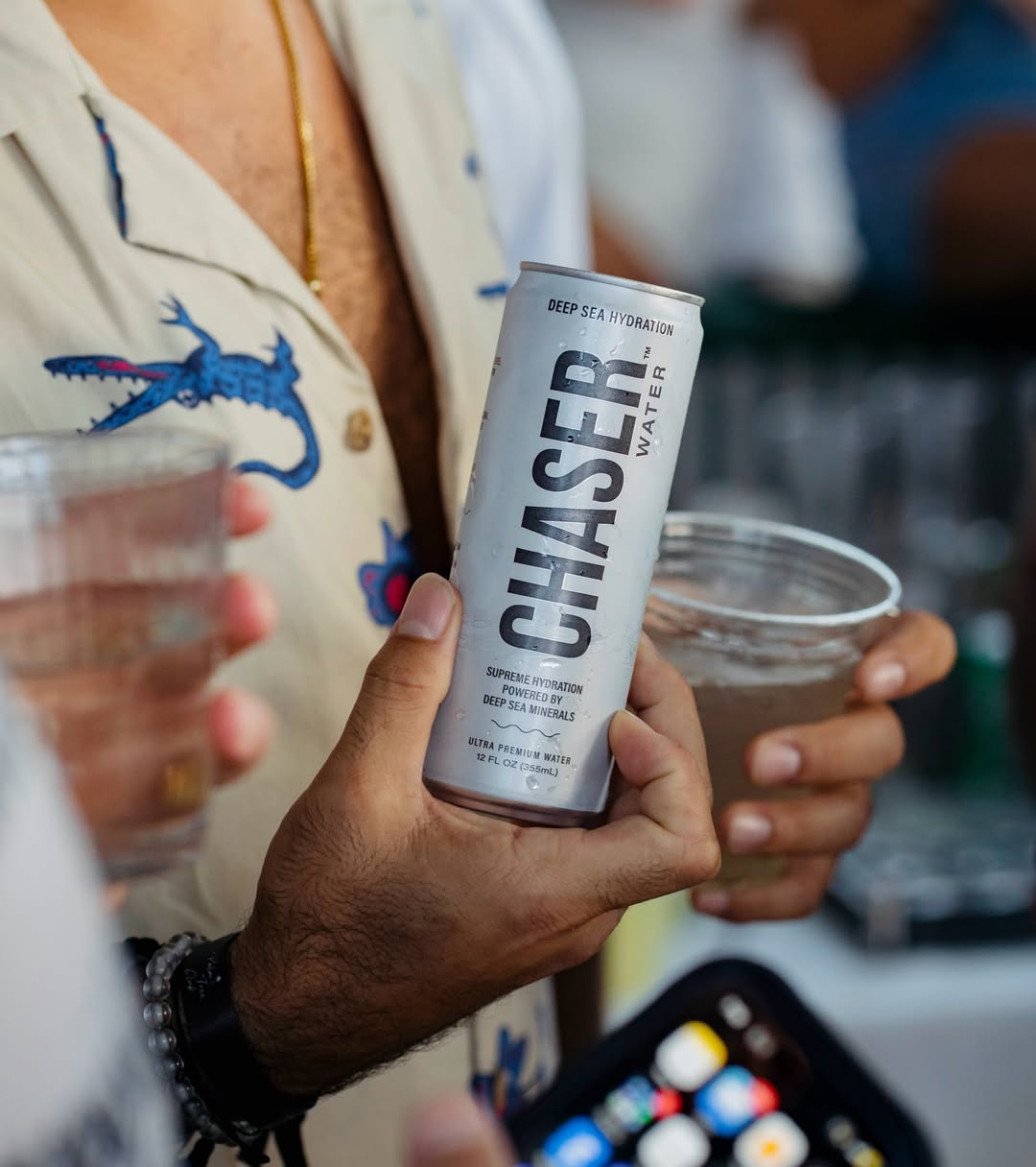 Chaser Water product styled in editorial setting